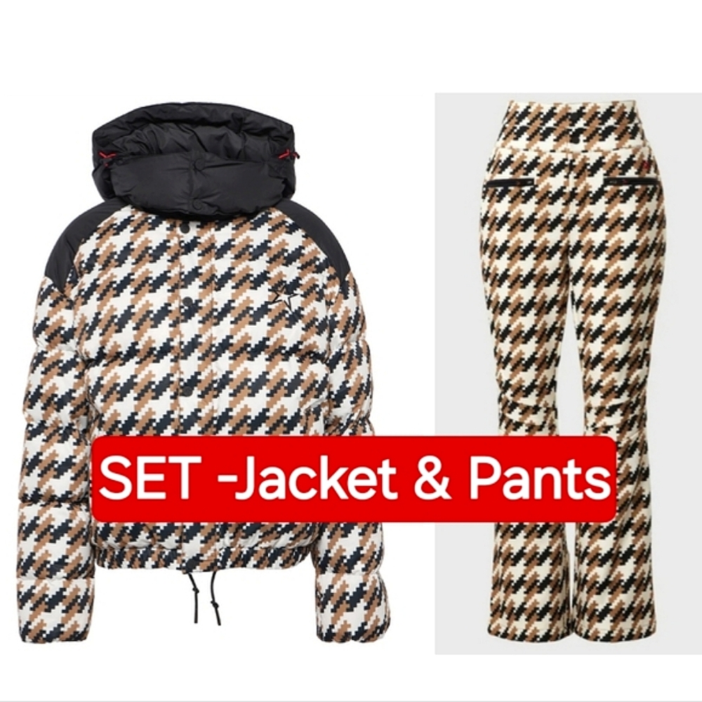 💥 SET- Perfect Moment Houndstooth set Quilted Ski Jacket Aurora Ski Pants Camel